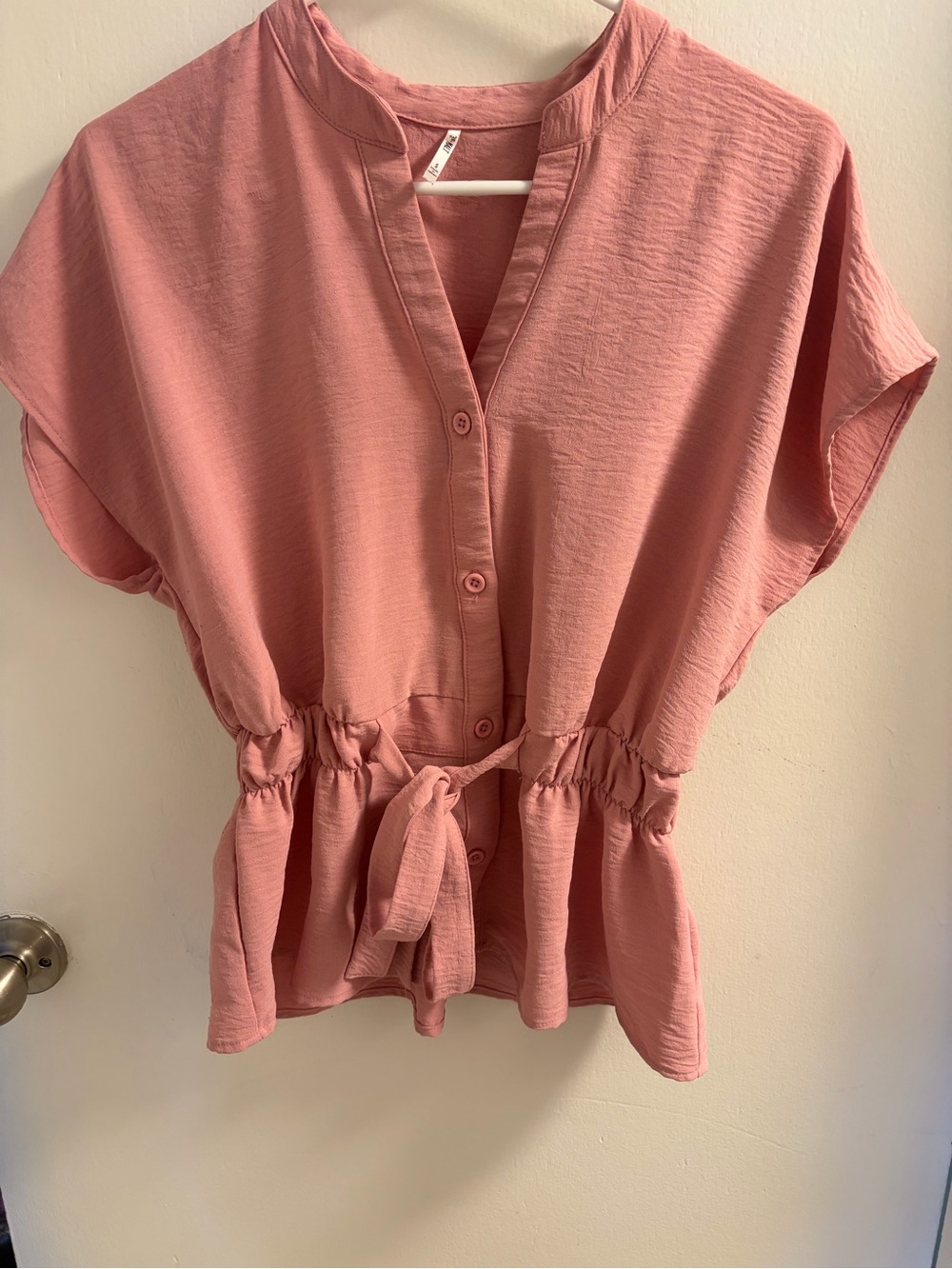 3rd & Malt Dusty Rose Button Front Smocked Waist Peplum Blouse S